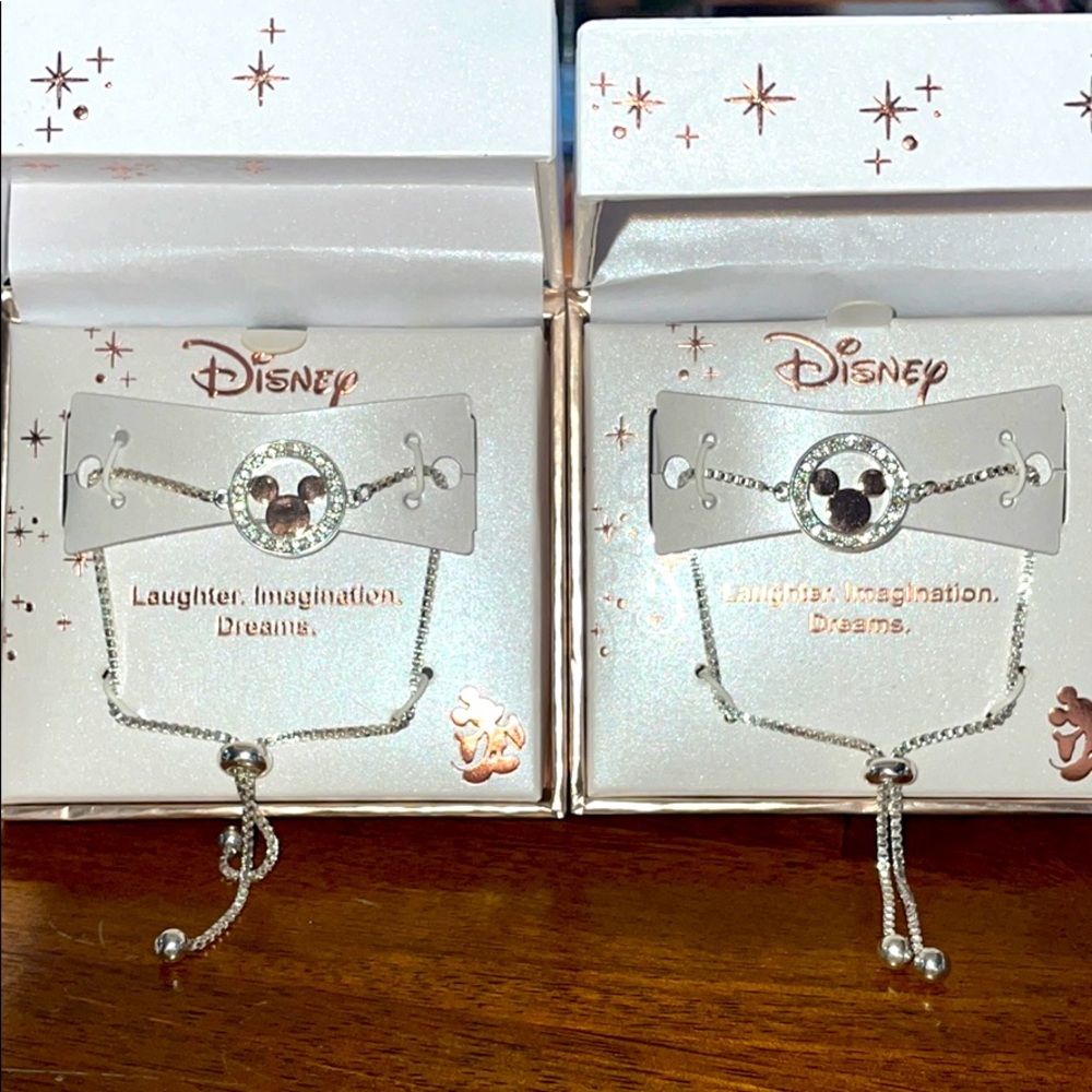 Set of 2 silver & rhinestone Disney bracelets